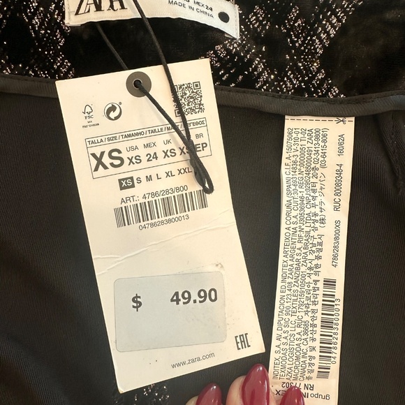 ZARA Velvet Glitter Geometric Flared Pants — Black & Taupe/Silver — XS — NWT - Picture 13 of 13